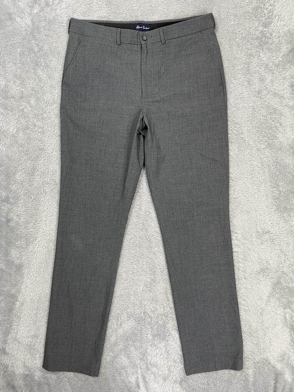 Robert Graham Dress Pants Mens 34x32 Gray Regular Fit Stretch Microfiber Office